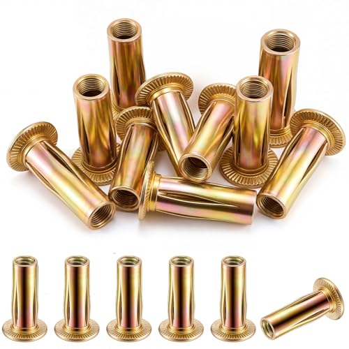 10 Pcs 1/4-20 Rivet-Nuts, Multi-Grip Rivet Nut Steel Pre-bulbed Shank Plus Nuts 1/4 20 Zinc Plated Flat Head Threaded Insert Nut for Construction Industrial