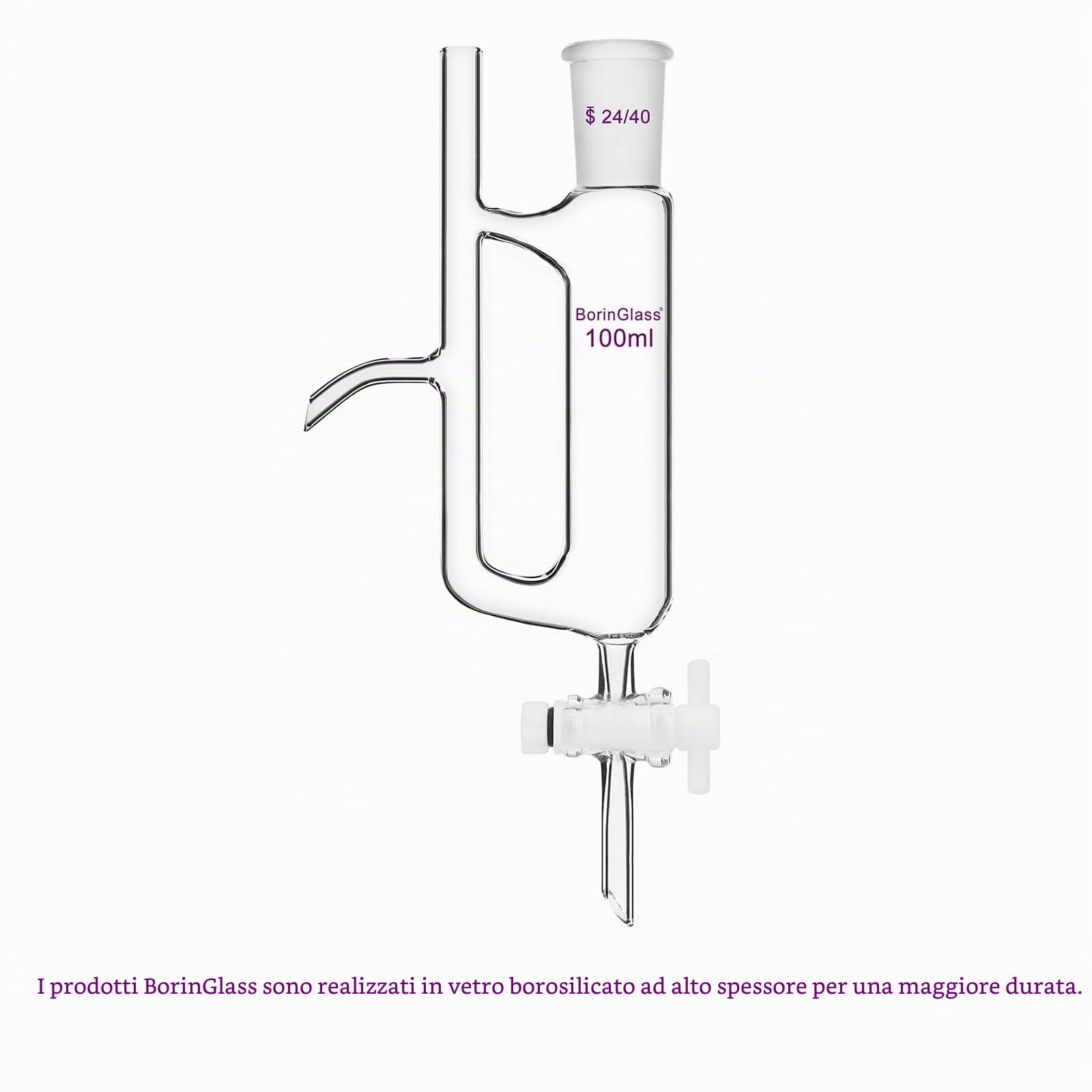 BorinGlass Separatore acqua olio con joint 24/40, imbuto in vetro borosilicato per una separazione precisa del liquido, 100 ml