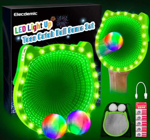 Elecdemic 3D LED Light Up Toss Catch Paddle Ball Game Set Glow Dark Toys - image 1