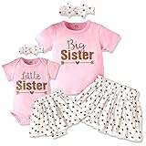 AMAWMW Big Sister Little Sister Matching Outfits Toddler Baby Girl Summer Clothes Short Sleeve Romper Ruffle Skirt 3PC Set