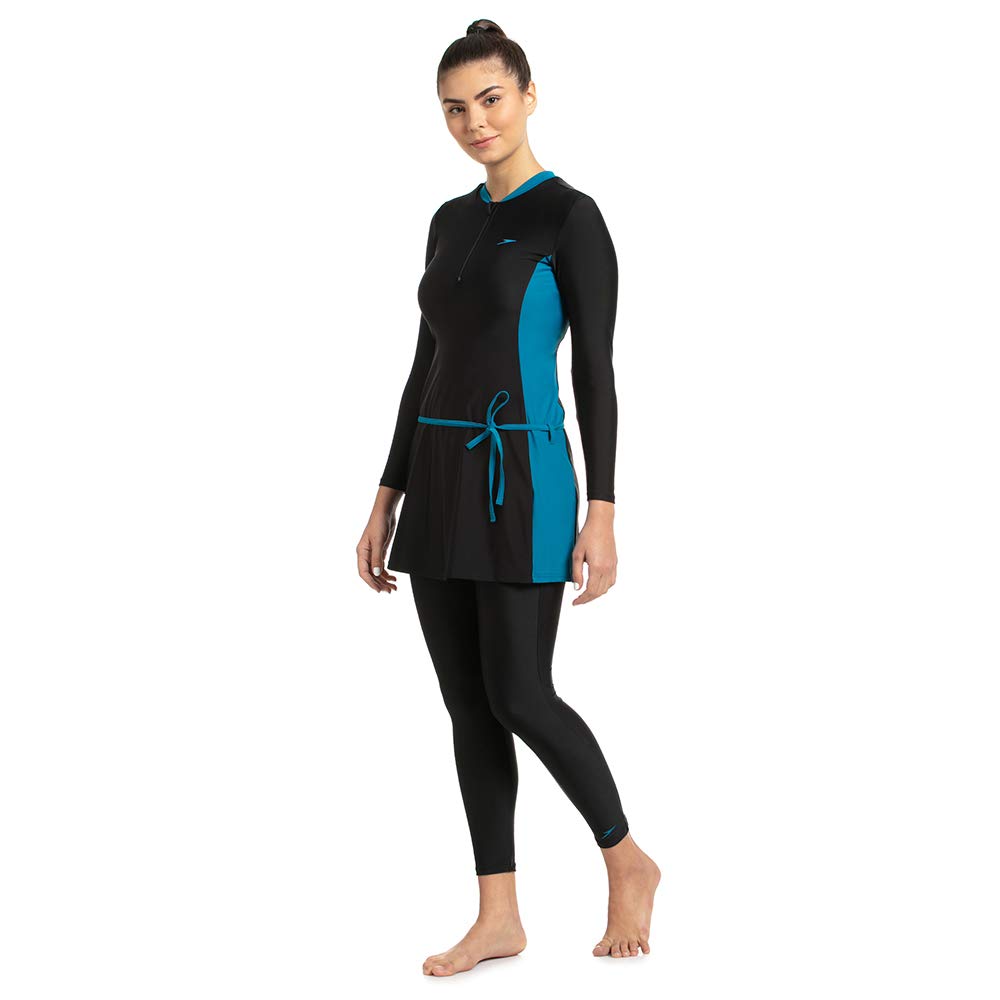Speedo Women's Endurance 10 Two Piece Full Body Suit Swimwear - Black & Nordic Teal 3