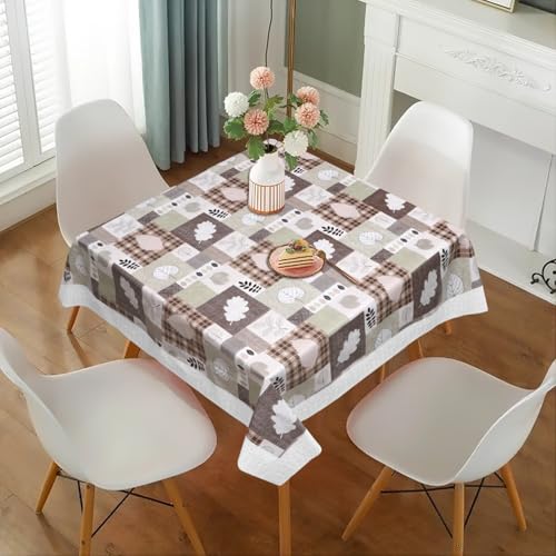 Image of Dakshya Industries PVC Waterproof Square Table Cover 48x48 Inch for 4 Seater Dining Table | Floral Printed Oilproof Stain Resistant Washable Plastic Table Cover, Green & Brown