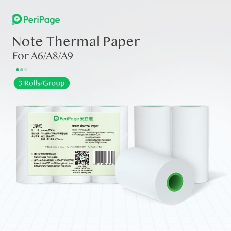 Image of Riitek Peripage Multipurpose Thermal Paper Roll for A6, A6 HD,A8, A9s MAX, A40 and Other 2inch Thermal Printers to Print Label Tag, Sticker, Note, Memo, Receipt (2yr Notes Thermal Paper - White)