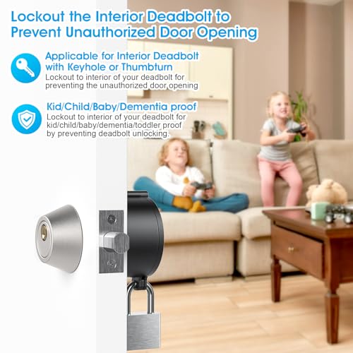 AST Round Deadbolt Lockout Device with Padlock and 3 Brass Keys, No Drill Install, Protect Keyhole, Toddler Proof Deadbolt Cover, Home Door Safety Reinforcement Lock, Matte Black with SS Padlock - Image 7