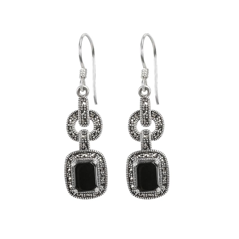 Pendientes colgantes de calcedonia de marcasita de plata tailandesa vintage, colgantes de ley 925 para mujer