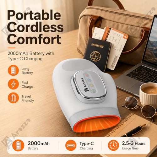 Image of Hand Massager with Heat & Compression - Wrap-Around Hand for Stress & Pain Relief - Arthritis & Carpal Tunnel Therapy - Cordless & Portable- 5 Massage Programs, 6 Intensity Levels- Finger , Wrist Relief and Knuckle Stretching Massage (A-2)