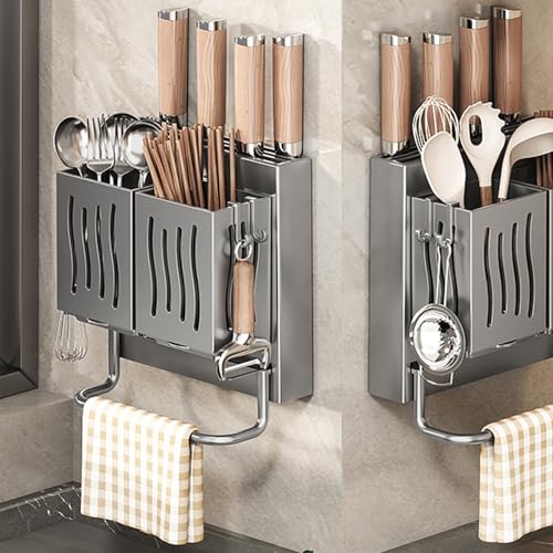 Kitchen Knife Holder Wall Mounted Knife Rack Knife Storage Organizer Multi-function Knife Holder Ventilation Knife Block Knife Rack Knife Protection Rack for Kitchen Family Restaurant