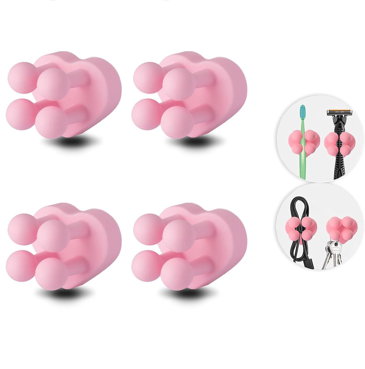 4 Pcs Waterproof Silicone Toothbrush Holder,Cute Multi-Function Wall Mounted Self Adhesive Utility Hook for Hanging Towel Key Plug Cable for Kitchen