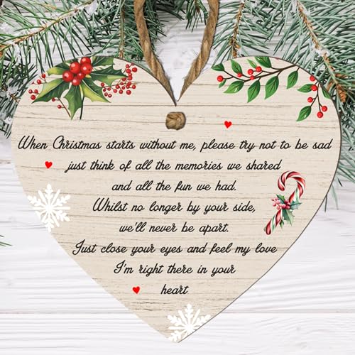 Heartfelt "When Christmas Starts Without Me" Heart-Shaped Hanging Plaque - Remembrance Christmas Decoration, Memorial Keepsake for Loved Ones, Bereavement Gift for the Holidays