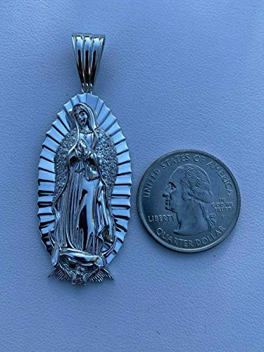 HarlemBling Solid 925 Sterling Silver - Men's Virgin Mary Pendant - Iced Nuestra Señora de Guadalupe4