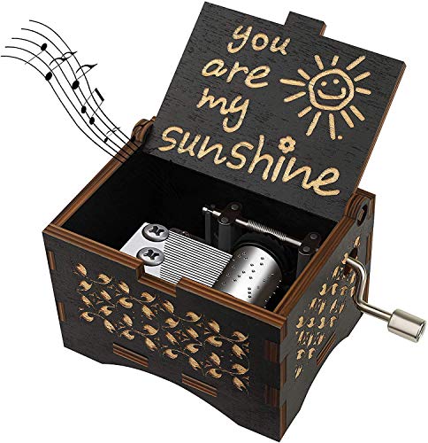 XIN-JI You Are My Sunshine Wooden Music Boxes, Caja Musical de Madera Vintage grabada con láser Regalos para cumpleaños/Navidad/día de San Valentín(Wooden-Black)