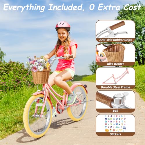 Image of Glaf Girls Bike Bicycle for 2-12 Years Old 12 14 16 20 inch Kids Toddler Bike with Training Wheels and Basket,Doll Seat, Kids Bike Bicycle for Gift