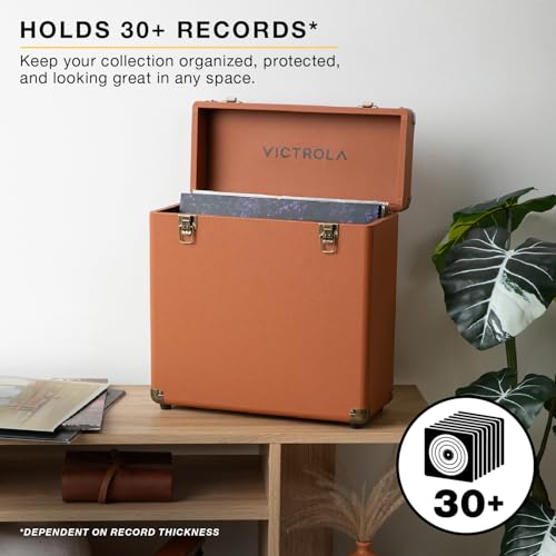 Image of Victrola Journey II Bluetooth 3-Speed Suitcase Record Player & Collector II Vinyl Record Storage Case, Holds 30+ Albums (Bundle, Pink)