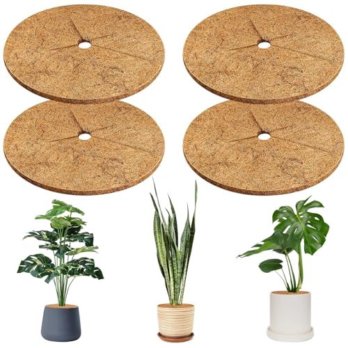 GmwyCzV 4 Pezzi Disco in Fibra di Cocco, Ø 30CM Cocco per Protezione Piante, Pacciamatura Cocco Tappetino per Piante, Copertura Piante Inverno per Piante e Alberi Previene Gelo dalle Erbacce
