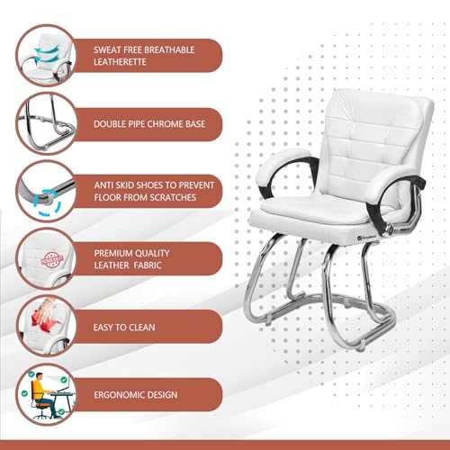 Image of GOYALSON Deluxe Cushioned Office Home Study Chair with Chrome Durable Frame and Cushioned seat Back (4, White, Double Pipe Chrome Steel Frame)
