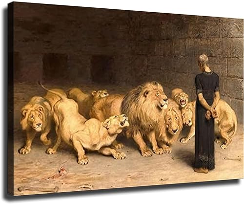 Daniel In The Lions Den 1872 By Briton Riviere Poster Painting Canvas Wall Art Living Room Bedroom Decor Modern Oil Painting (Framed,20x30inch)