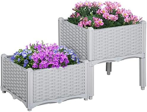 Outsunny Juego de 2 Jardineras de Exterior Jardineras Cuadradas I...