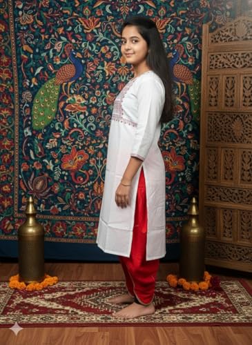Image of Aarika Girls Ethnic Wear White Colour Tribal Print Cotton Blend Kurti