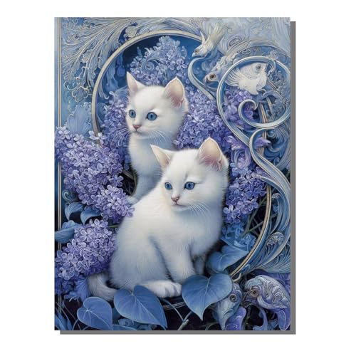 5D Diamond Painting, Flor Gato Pintura de Diamante, Cuadrado Taladro Completo DIY Diamante Painting, Gemas Artesanía kit de Arte de Mosaico, Ideal para Principiantes Niños, Regalos 30x40 cm SYLF803
