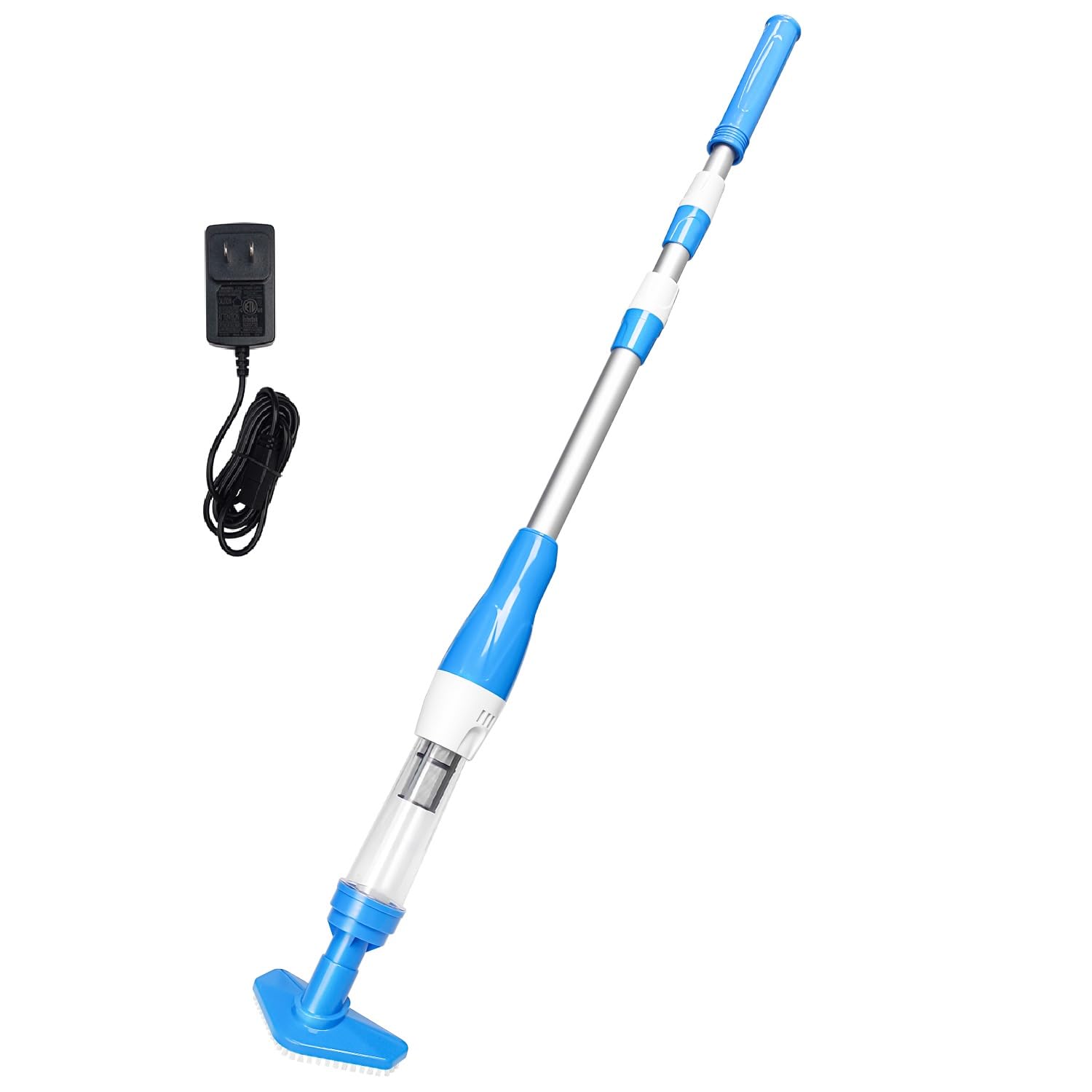 Aspirateur de piscine électrique 3 en 1 avec poignée réglable en longueur, aspirateur rechargeable pour spa, jacuzzi, petite piscine, temps de fonctionnement de 90 minutes, cyan