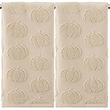 Mindsoft 2 Pcs Fall 3D Beige Pumpkin Jacquard Hand Towels for Bathroom Thanksgiving Pumpkin Towels Autumn 100% Cotton Soft Absorbent Decorative Weave Bathroom Decor Gift, 13.7 x 29.5 Inch