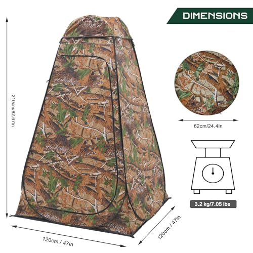 Image of BRIAN & DANY Pop Up Shower Tent, 6.9 FT Tall Changing Tent with Rain Shelter & Windows, Portable Privacy Tent for Camping, Toilet or Bathroom, UPF 50+ & Waterproof, 47.2 inch x 47.2 inch x 82.7 inch, Camouflage