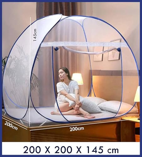 Image of Mosquito Net for Double Bed | King Size Foldable Machardani | 6.5 x 6.5 Feet Polyester 30GSM Strong Net |PVC Coated Corrosion Resistant Steel Wire