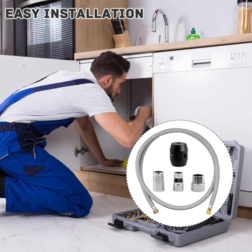 Geflochtener Duschschlauch Aus Edelstahl mit 3 Adaptern und Gewichtskugel, Brauseschlauch 150 cm, Schlauch für Wasserhahn, Armaturenschlauch Verlängerung, Ersatzschlauch für Küchenarmatur