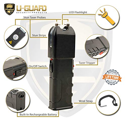 Self-Defense Weapons Kit Electric Stun Gun Pepper Spray Keychain Combo - Includes Heavy Duty Police Rechargeable Stun Gun With Flashlight & Enforcement Grade Pepper Spray Key Chain For Women Or Men #TOP1