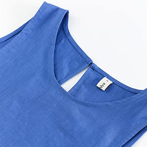 Image of Amazhiyu Women's 100% Linen High Low Midi Dress with Pocket