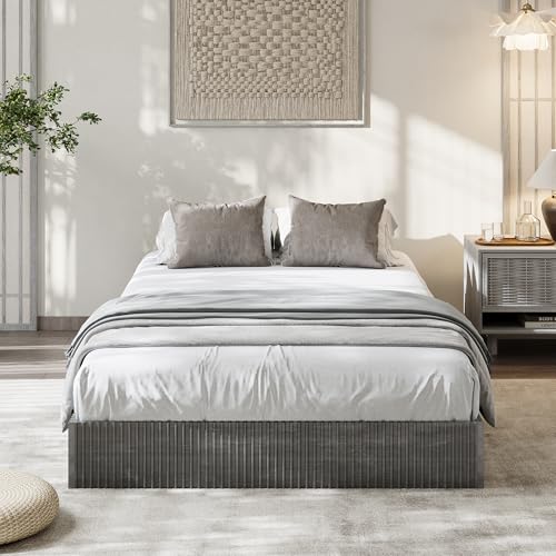 Image of GarveeHome Twin Size Bed Frame, Wood Platform Bed, Fluted Bed Frame, Minimalist Bed Base with Low Profile Design, Noise-Free, Easy Assembly, No Box Spring Needed, Washed Black