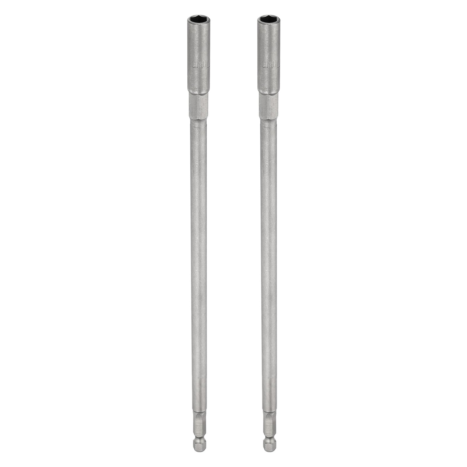 sourcing map 2pcs Nut Driver Drill Bit 7mm Metric Socket 1/4" Hex Shank 10" (250mm) Extra Long 6-Point Sockets Quick Change 40Cr Steel Bolt Setters for Power Drill Drivers