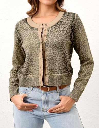 Image of Ziesexy Womens 2026 Leopard Cardigan Cropped Button Up Sweater