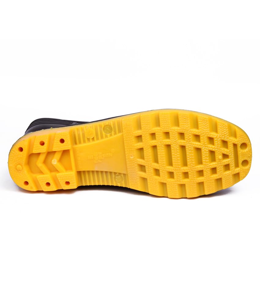 Image of Hillson Welcome Gumboot | Waterproof, Anti-Skid, Comfortable Sole, Black & Yellow, Protection against Oil, Acid, Chemicals | Size 08 INDIA /UK