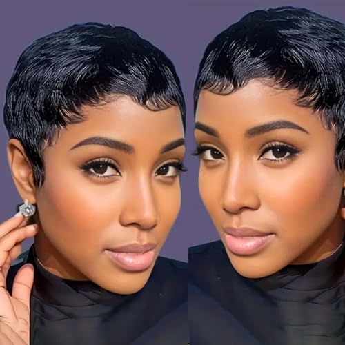 Pixie Cut Wigs for Black Women Natural Black Daily Use Color Glueless...