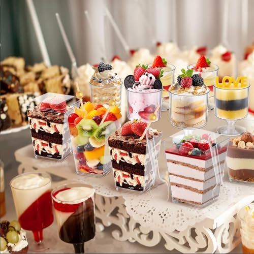 Fracurs 430 Pack Clear Dessert Cups Set with Spoons & Cocktail Picks, 5OZ Round Shooters Cups For Party, Mini Plastic Parfait Cups with Lids for Ice Cream Cake Pudding Fruit Yogurt Jello Appetizer Cup – Image 4