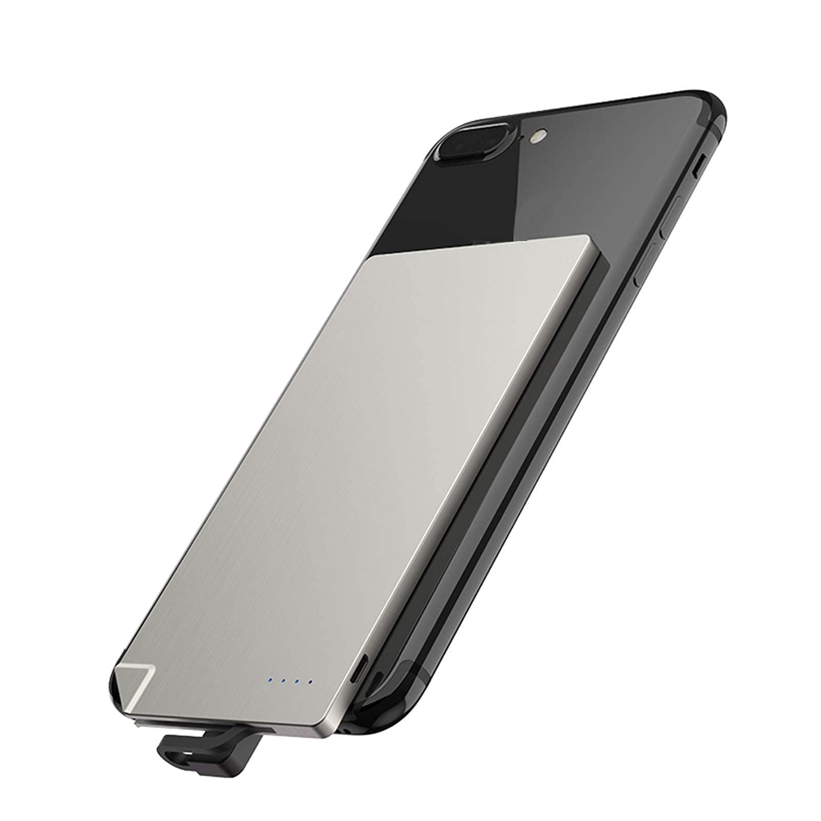 Powerbank Powerbank Ultracienka przenośna ładowarka do telefonu Wbudowany kabel Bateria zapasowa 2 wyjścia z 4 wskaźnikami LED do smartfonów, tabletów i urządzeń elektronicznych USB, srebrny, typ C