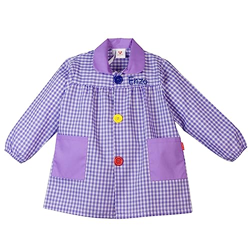 KLOTTZ-Babi Colegio Nombre Bordado Personalizable. Bata Escolar con Botones para Personalizar con Nombre Bordado. Fabricado en España.Talla 4. Color Lila