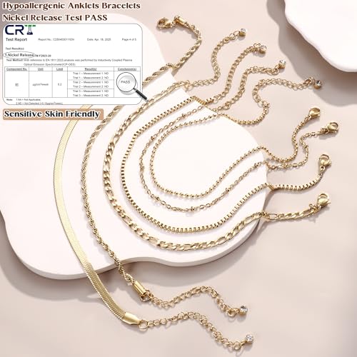 Image of LOYALLOOK Ankle Bracelets for Women Waterproof, 14K Gold Plated Cuban Figaro Link Chain Anklets Non Tarnish, Dainty Layered Anklet Bracelets Adjustable Summer Beach Foot Jewelry