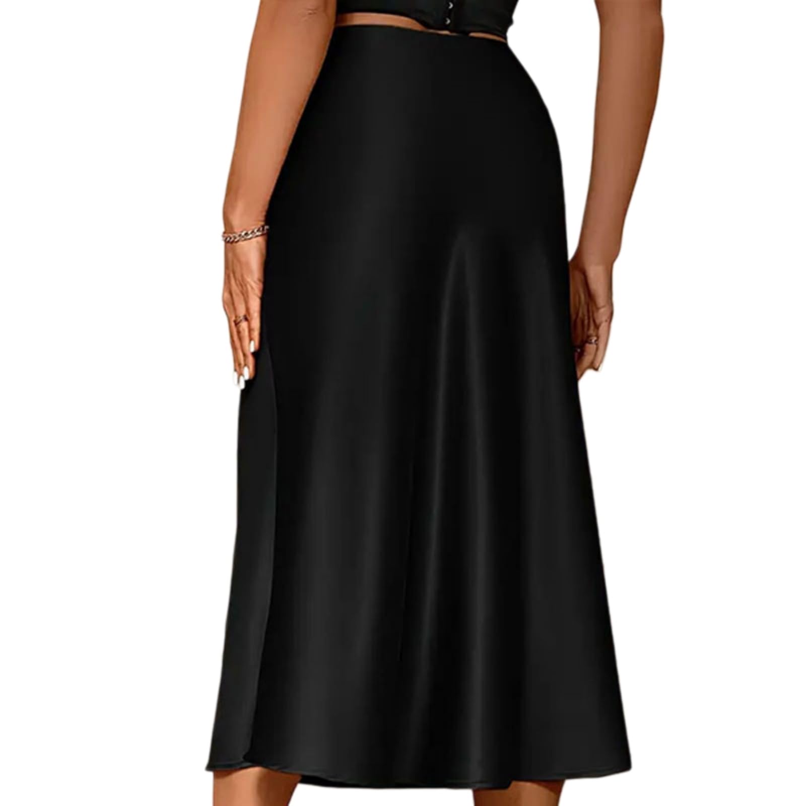 Minifalda Falda Elegante De Las Mujeres Satén Midi Plisado Fluyente A-línea Cintura Alta Elástica Oficina Casual Chic Vestido Moda-ekf068-2-l