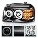 AmeriLite for Nissan Frontier D22 Black LED Turn Signal Xtreme Bright Halos Projector Replacement Headlights Set - Passenger and Driver Side