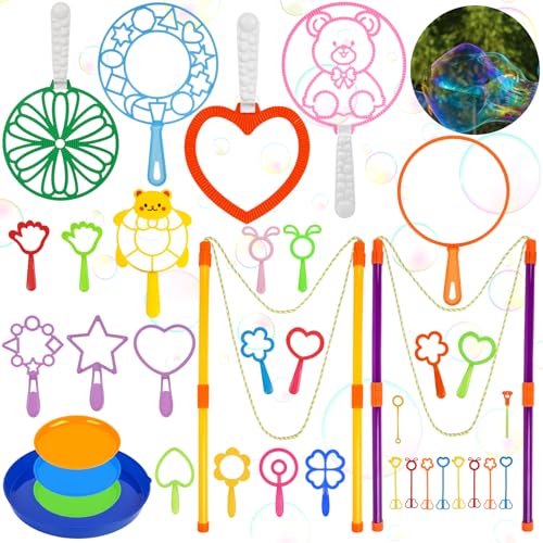 37Stück Seifenblasen Set 2 Paar Seifenblasen Groß Stab Perfekt Bubble Sticks Geschenke Buntes Seifenblasen Spielzeug für Sommer Outdoor Kinder Geburtstag Partys Hochzeit
