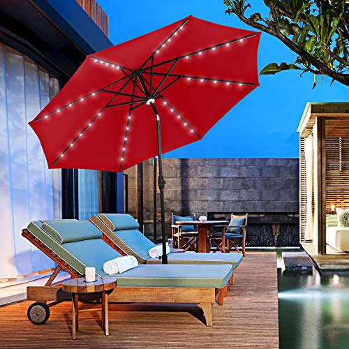 Outdoor Basic 10ft Solar Powered 40 Led Lighted Aluminum Patio Table Market Umbrella With Tilt And Crank For Garden Deck Backyard Pool Red Buy Online In Brunei At Desertcart