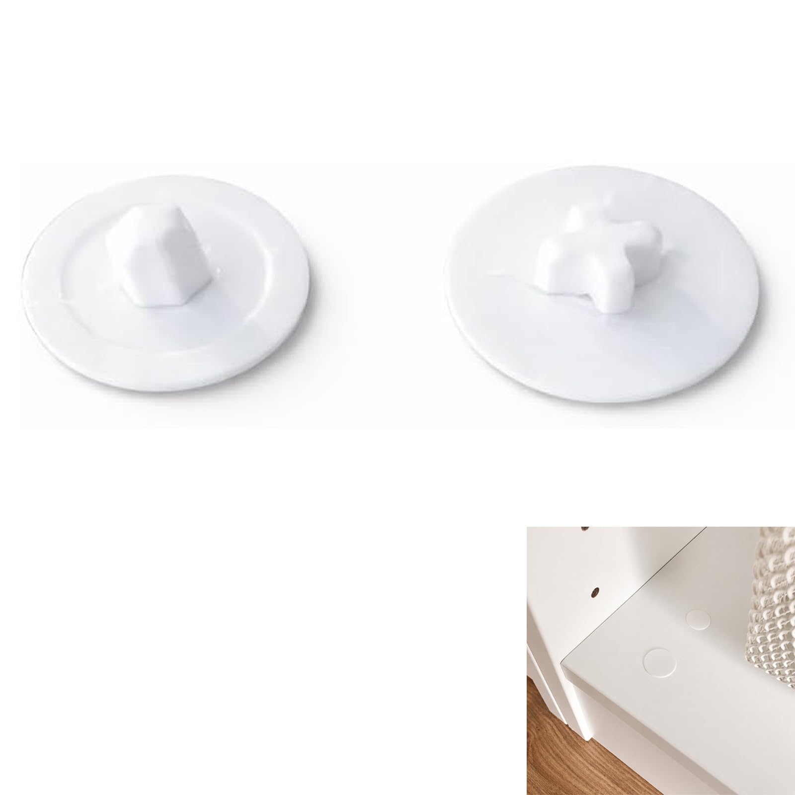 Set of 20 Cover Caps Compatible with IKEA Kallax & Expedit, 2 Types 10 + 10 Pieces, White Screw Cover for Visible Top Screws, Cam-Lock/Eccentric Cover for Furniture Connectors