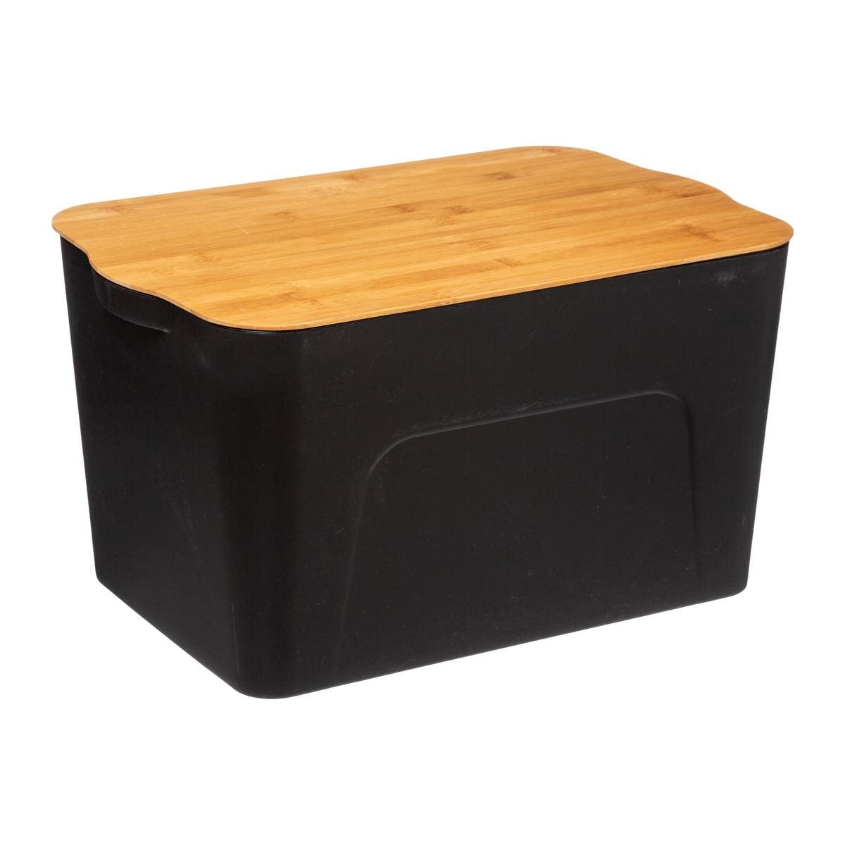 5five - Boîte de Rangement Noire et Bambou - 24 L, Empilable, L 44 x P 29 x H 24,​5 cm - Pour Bureau, Chambre, Dressing