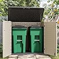 YITAHOME Outdoor Storage Shed w/o Shelf, 30 cu ft Horizontal Storage Shed Outdoor, Resin Waterproof Storage Cabinet for Garage, Poolside, Bikes, and Garden (Khaki + Black)
