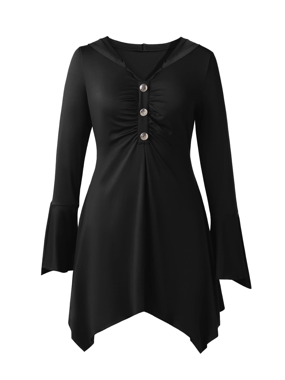 Pepochic Women's Halloween Dress Hooded Medieval Gothic Witch Cosplay Costume Grim Reaper Dresses, XL, Black