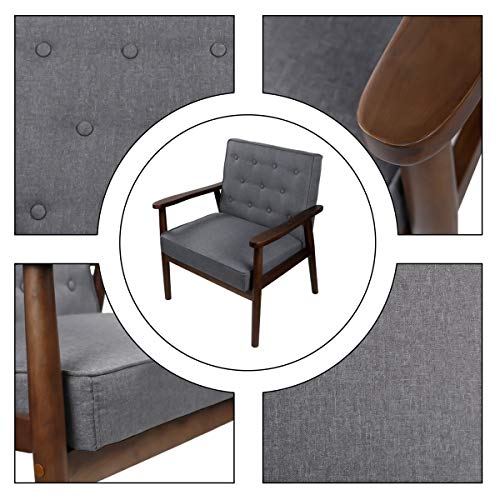 Jiasting Mid-Century Retro Modern Solid Wood Armrest Accent Chair, Faux Leather Tufted Back Upholstered Lounge Chairs, Living Room Furniture (Grey 8325) #TOP4