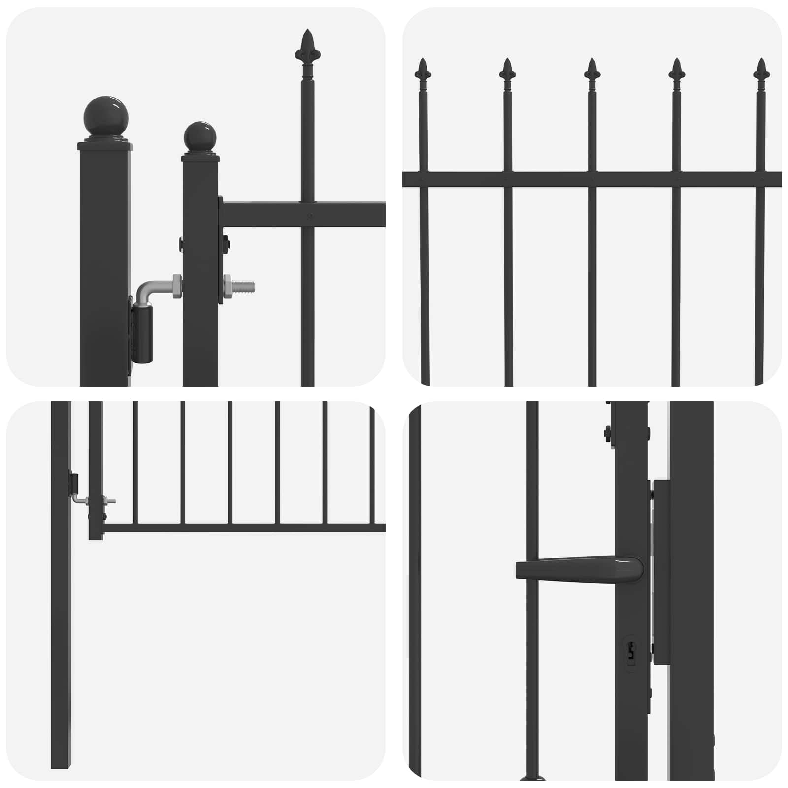 Cancello per recinzione in metallo, nero, 100 x 100 cm, richiudibile | Design anti-salita, verniciatura a polvere resistente alla corrosione, stile moderno, struttura stabile