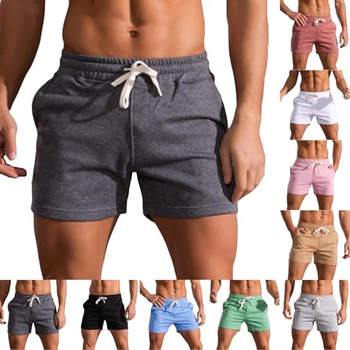 Mens Athletic Workout Shorts Elastic Waist Outdoor Cotton Casual Moisture Wicking Drawstring Summer Pants for Men